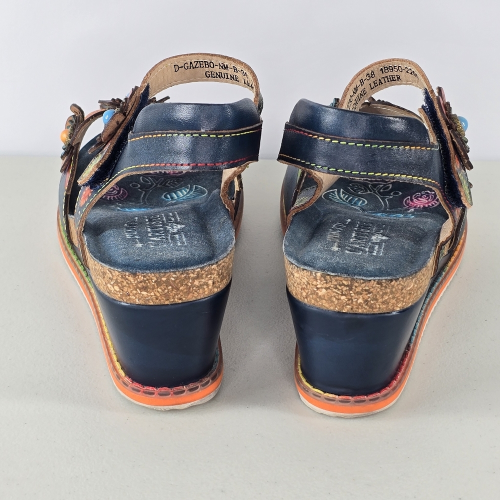 L’Artiste Gazebo Floral Leather Platform Wedge Sandals EU 38 US Size 7.5-8 - Picture 6 of 9